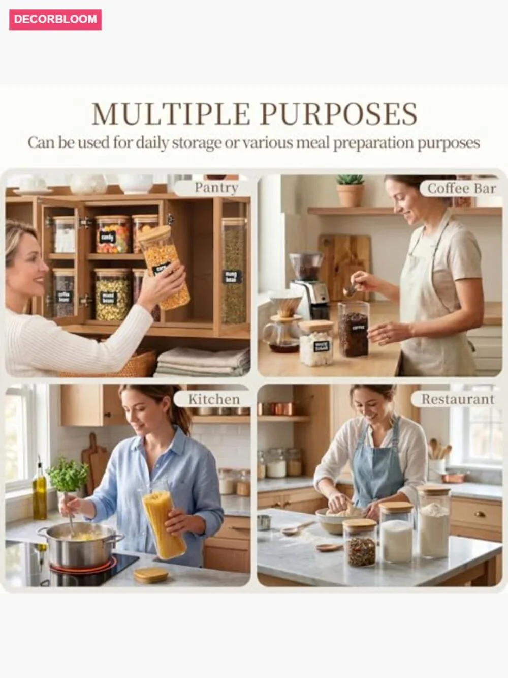 37 Oz Glass Storage Jars with Bamboo Lids – 6 Pack Airtight Square Canisters